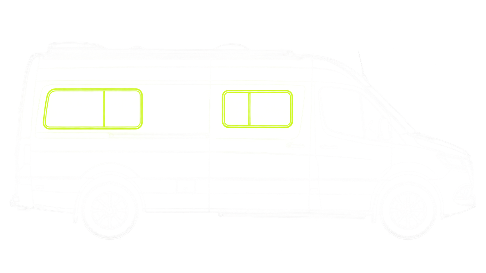 Sprinter side outline with highlighted window positions